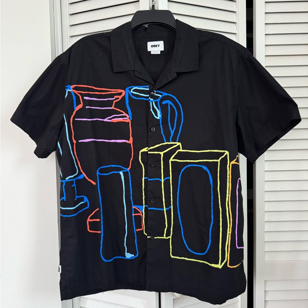 Obey Black Shirt with Colorful Abstract Design